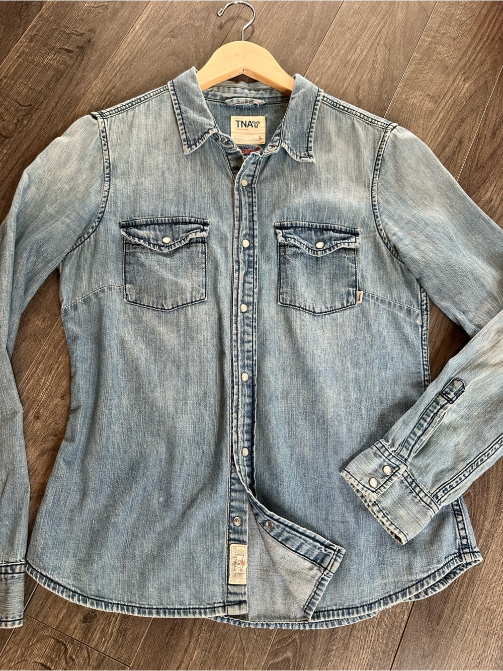 TNA Light Blue Denim Shirt with Pearl Snap Buttons